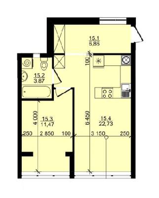 1-кімнатна 44.93 м² в ЖК Континент від 17 500 грн/м², с. Сокільники