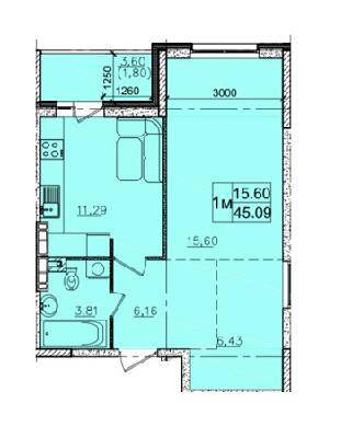 1-кімнатна 45.09 м² в ЖК Одеський бульвар від 12 500 грн/м², с. Новосілки