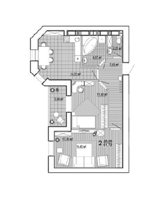 2-комнатная 61.72 м² в ЖК Сокольники от 14 300 грн/м², Харьков