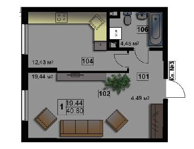 1-комнатная 40.8 м² в ЖК Абрикос от 14 500 грн/м², Житомир