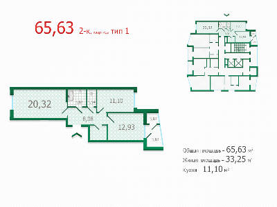 2-комнатная 65.63 м² в ЖК Микитская Слобода от застройщика, Киев