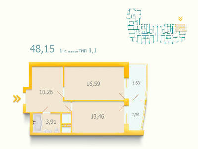 1-кімнатна 48.15 м² в ЖК Либідь від забудовника, Київ