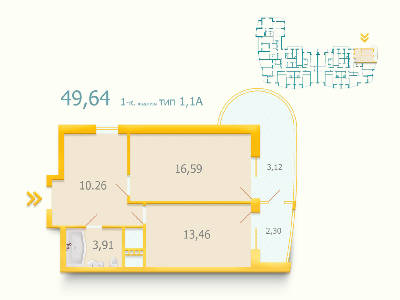 1-кімнатна 49.64 м² в ЖК Либідь від забудовника, Київ