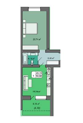 1-комнатная 53.08 м² в ЖК Green's от 14 500 грн/м², Винница