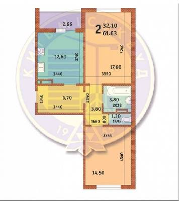 2-комнатная 61.63 м² в ЖК Новомостицко-Замковецкий от застройщика, Киев