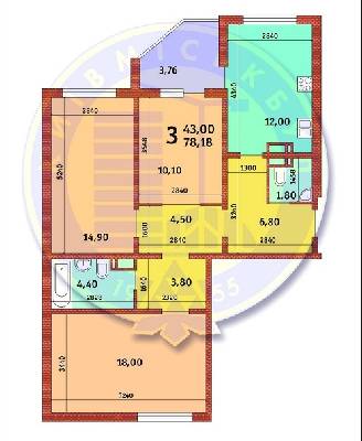 3-комнатная 78.18 м² в ЖК Новомостицко-Замковецкий от застройщика, Киев