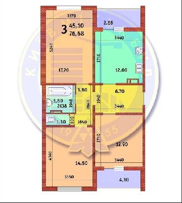 3-комнатная 76.68 м² в ЖК Новомостицко-Замковецкий от застройщика, Киев