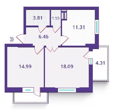 2-кімнатна 58.87 м² в ЖК Верховина від забудовника, Київ