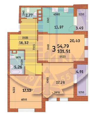 3-кімнатна 101.51 м² в ЖК Лумумби від 34 356 грн/м², Київ