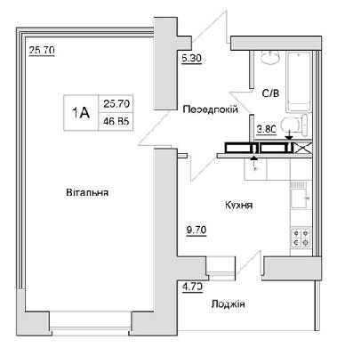 1-комнатная 46.85 м² в ЖД на ул. Шевченко, 4 от застройщика, г. Ирпень