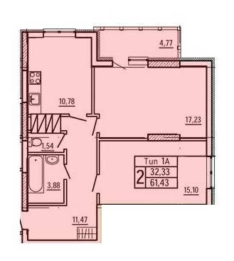 2-кімнатна 61.43 м² в ЖБ по пров. Тбіліский, 1/26 від забудовника, Київ