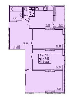 3-кімнатна 86.53 м² в ЖБ по пров. Тбіліский, 1/26 від забудовника, Київ
