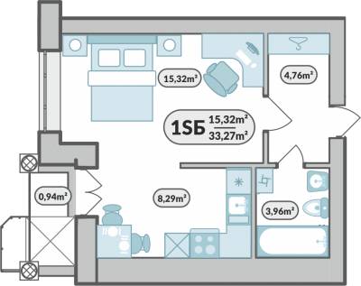1-кімнатна 33.27 м² в ЖК 7'я від 13 600 грн/м², с. Щасливе