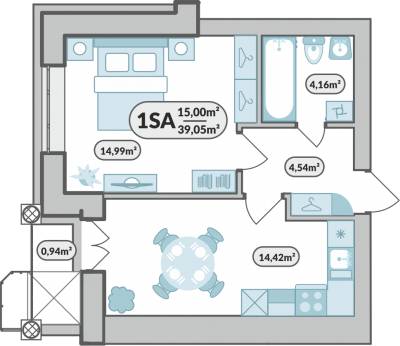1-кімнатна 39.05 м² в ЖК 7'я від 13 600 грн/м², с. Щасливе