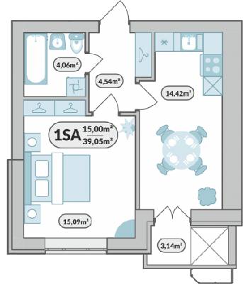 1-кімнатна 39.05 м² в ЖК 7'я від 13 600 грн/м², с. Щасливе