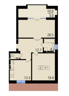 2-комнатная 74.7 м² в ЖК Паркове от застройщика, Львов