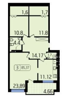 3-комнатная 85.37 м² в ЖК Паркове от застройщика, Львов