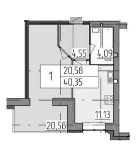 1-кімнатна 40.35 м² в ЖК Аристократ від 16 000 грн/м², м. Біла Церква