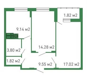 2-комнатная 57.43 м² в ЖК Банковский от застройщика, г. Борисполь