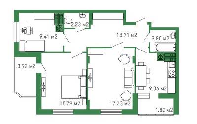 3-комнатная 76.97 м² в ЖК Банковский от застройщика, г. Борисполь