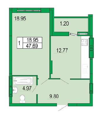 1-комнатная 47.69 м² в ЖК Венеция от застройщика, Киев