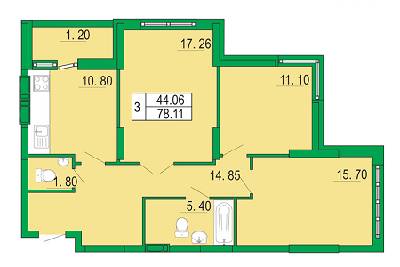 3-комнатная 78.11 м² в ЖК Венеция от застройщика, Киев