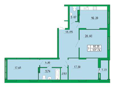 3-комнатная 107.74 м² в ЖК Венеция от застройщика, Киев