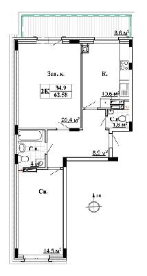 2-кімнатна 62.58 м² в ЖК Чемпіон. Голосіїво від 21 000 грн/м², Київ