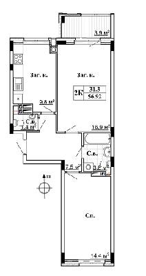 2-кімнатна 56.92 м² в ЖК Чемпіон. Голосіїво від 21 000 грн/м², Київ