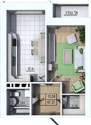 1-комнатная 47.37 м² в ЖК Гармония от 12 500 грн/м², Львов