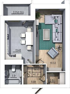 1-комнатная 46.31 м² в ЖК Гармония от 12 500 грн/м², Львов