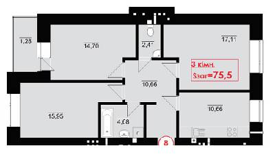3-комнатная 75.5 м² в ЖК Галицкая Академия от застройщика, Ивано-Франковск