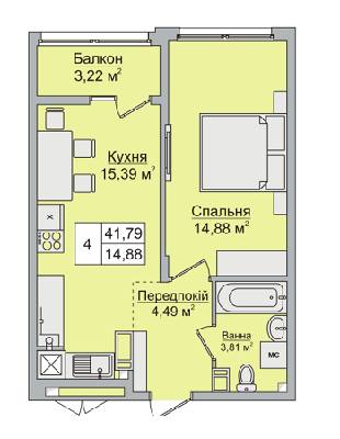 1-комнатная 41.79 м² в ЖК Стожары от 14 000 грн/м², с. Софиевская Борщаговка