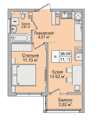 1-комнатная 38.09 м² в ЖК Стожары от 14 500 грн/м², с. Софиевская Борщаговка