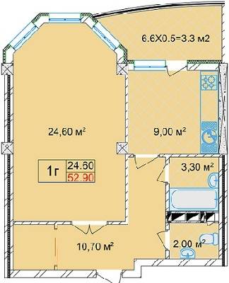 1-комнатная 52.9 м² в ЖК Дом на Строителей от застройщика, Киев