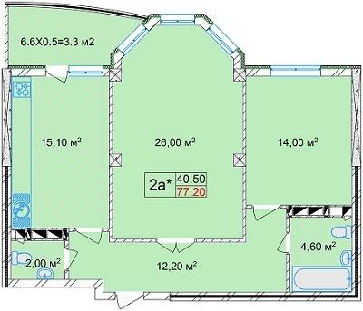 2-комнатная 77.2 м² в ЖК Дом на Строителей от застройщика, Киев
