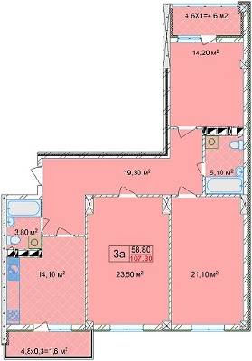 3-комнатная 107.3 м² в ЖК Дом на Строителей от застройщика, Киев