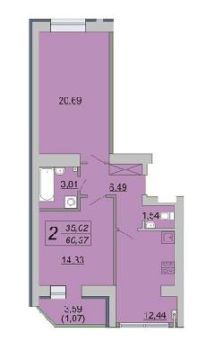 2-кімнатна 60.37 м² в ЖК Зелений масив від забудовника, Луцьк