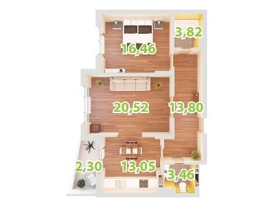 2-комнатная 73.41 м² в ЖК Зеленый Остров-2 от застройщика, Киев