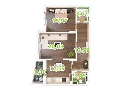 2-комнатная 71.81 м² в ЖК Зеленый Остров-2 от застройщика, Киев