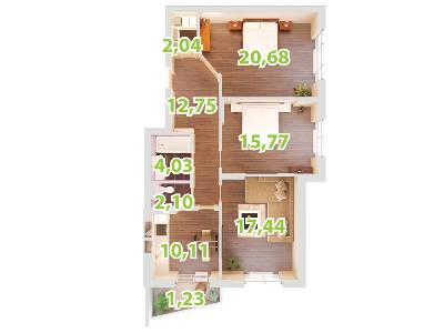 3-комнатная 86.15 м² в ЖК Зеленый Остров-2 от застройщика, Киев