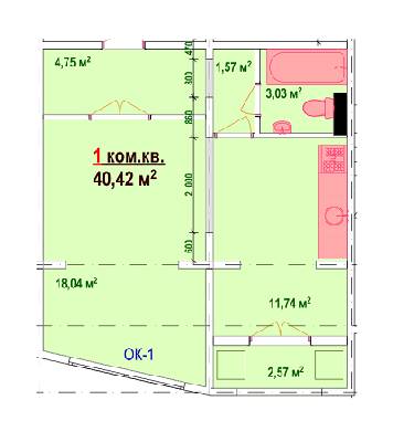 1-кімнатна 40.42 м² в ЖК Козак Сіті від забудовника, Запоріжжя
