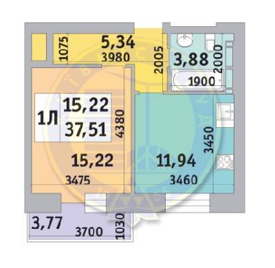 1-кімнатна 37.51 м² в ЖК Коломіївський від 24 871 грн/м², Київ