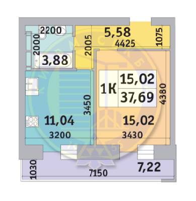 1-кімнатна 37.69 м² в ЖК Коломіївський від 24 871 грн/м², Київ
