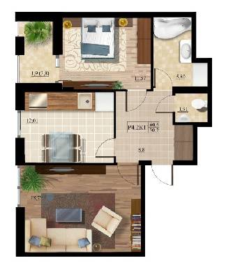 2-комнатная 60.6 м² в ЖК Комфорт Таун от застройщика, Киев