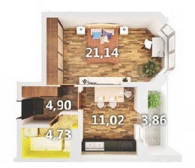 1-кімнатна 43.72 м² в ЖК Атлант 2 від 13 100 грн/м², смт Коцюбинське