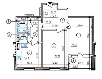 2-комнатная 71.43 м² в ЖК Кристер Град от застройщика, Киев