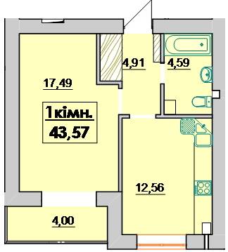 1-кімнатна 43.57 м² в ЖК Лемківський від забудовника, Івано-Франківськ