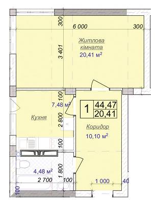 1-кімнатна 44.47 м² в ЖК Діамант від 11 500 грн/м², м. Бровари