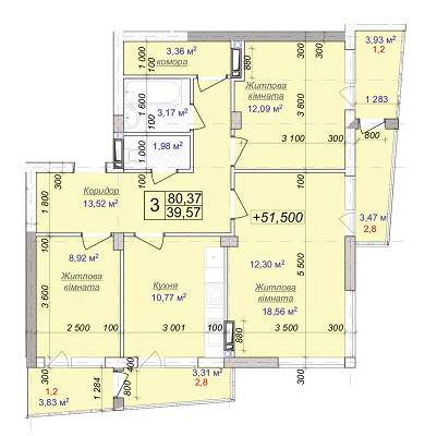 3-кімнатна 80.37 м² в ЖК Діамант від 11 500 грн/м², м. Бровари